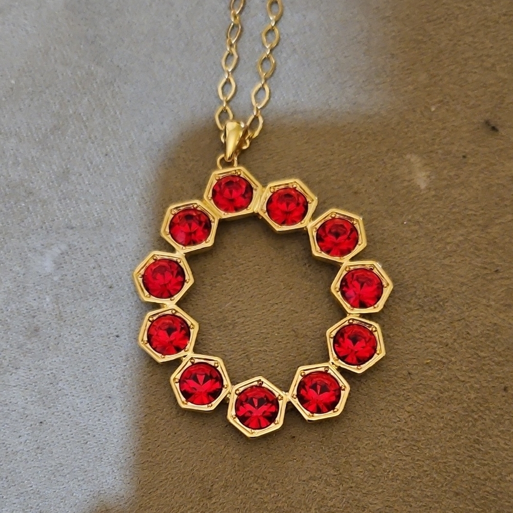 Gold and Red Gemstone Circle Necklace
